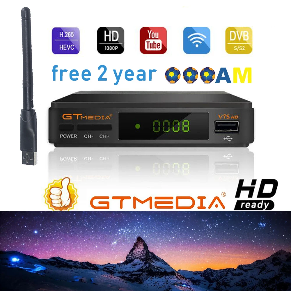 

GTMedia V7S FullHD Freesat Satellite Receiver + 1Year Europe Spain CCcam-clines 1080P for Spain Germany Portugal VS Freesat V7
