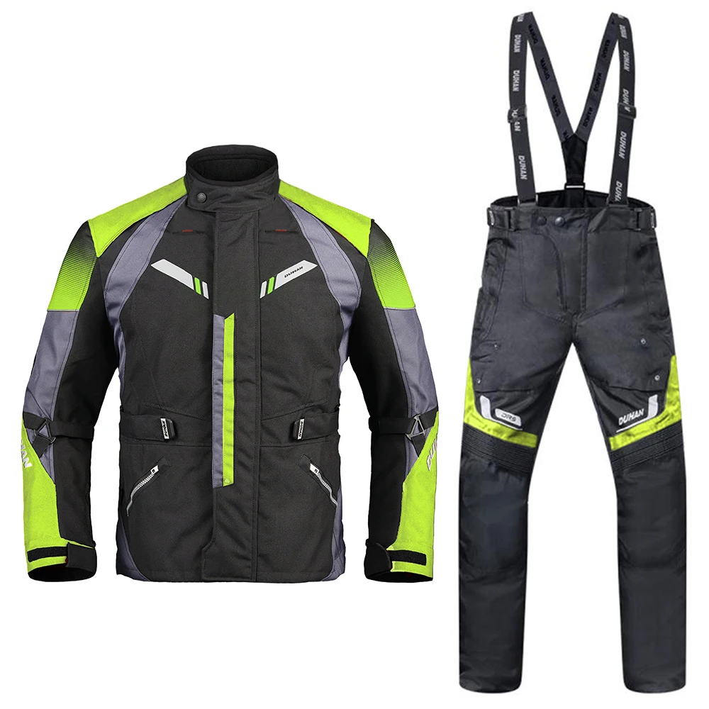 Green Suit DUHAN, водонепроницаемая мотоциклетная куртка, Мужская, Chaqueta, мотоциклетная куртка, мотоциклетный костюм, защита шеи, набор со съемным линнером - Цвет: Green Suit