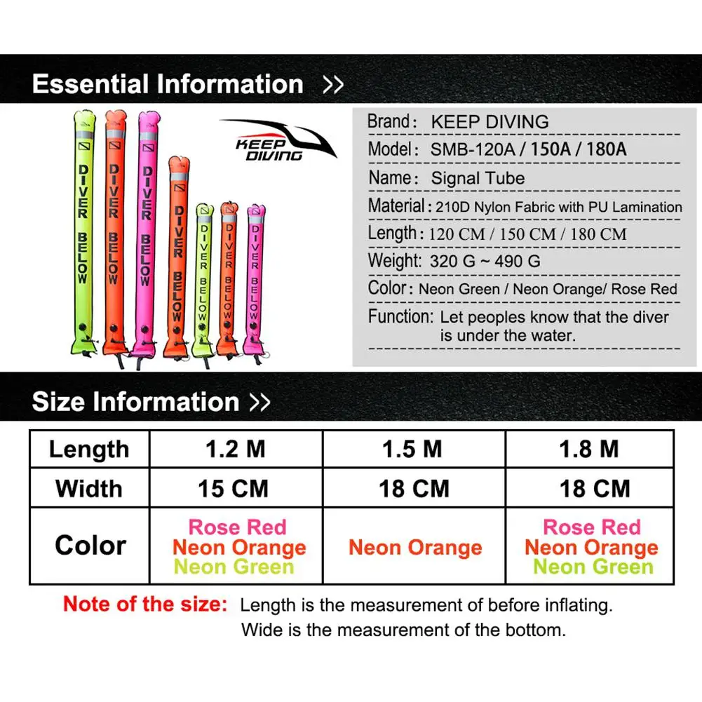 Дайвинг маркер надувной сигнал на для подводного плавания буй поплавок 1,2 м/1,5 м/1,8 м красочные надувные трубки инструмент безопасности жизни