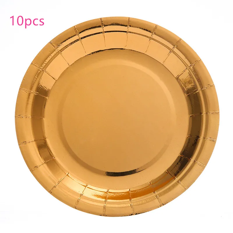 Plate 10pcs Вечерние одноразовые столовые приборы набор розово-золотой бумажный стаканчик, тарелка принадлежности для соломинок для детей день рождения Декор для детского душа вечерние принадлежности - Цвет: Plate 10pcs