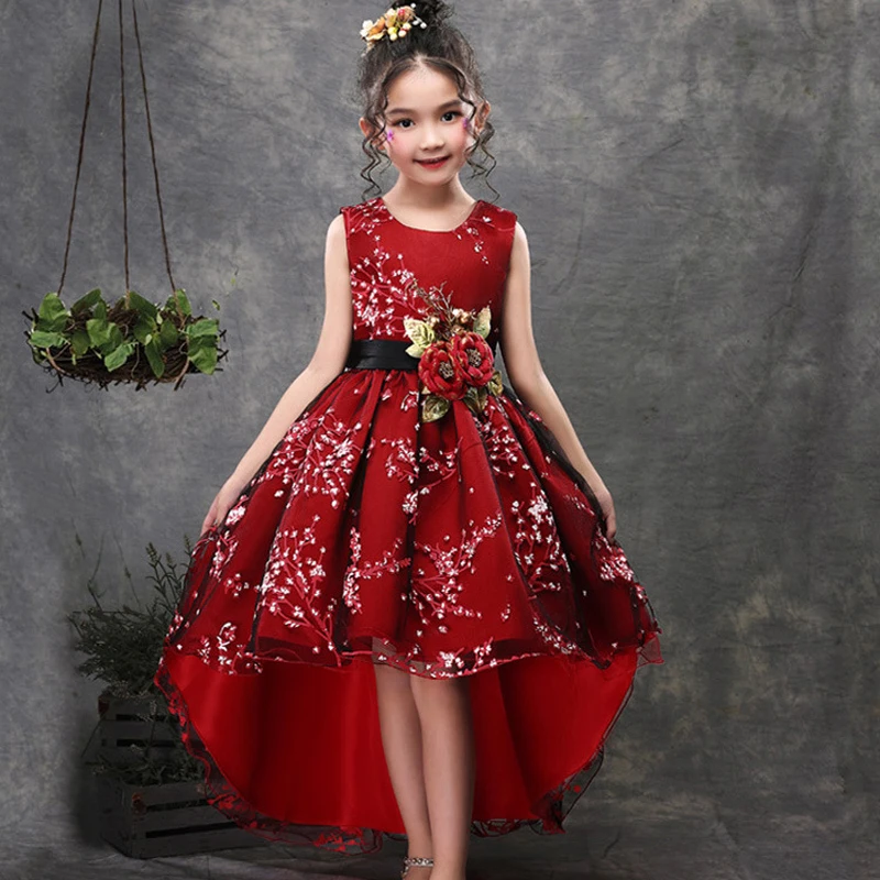 Color A sleeveless Новинка; Брендовое платье с цветочным узором для девочек; Детские вечерние платья принцессы на свадьбу; Торжественная одежда с длинным шлейфом для выпускного вечера - Цвет: Color A sleeveless