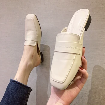 

Mules in women's slippers zapatos de mujer chain Baotou summer fashion one pedal thick heel lazy Muller half slippers