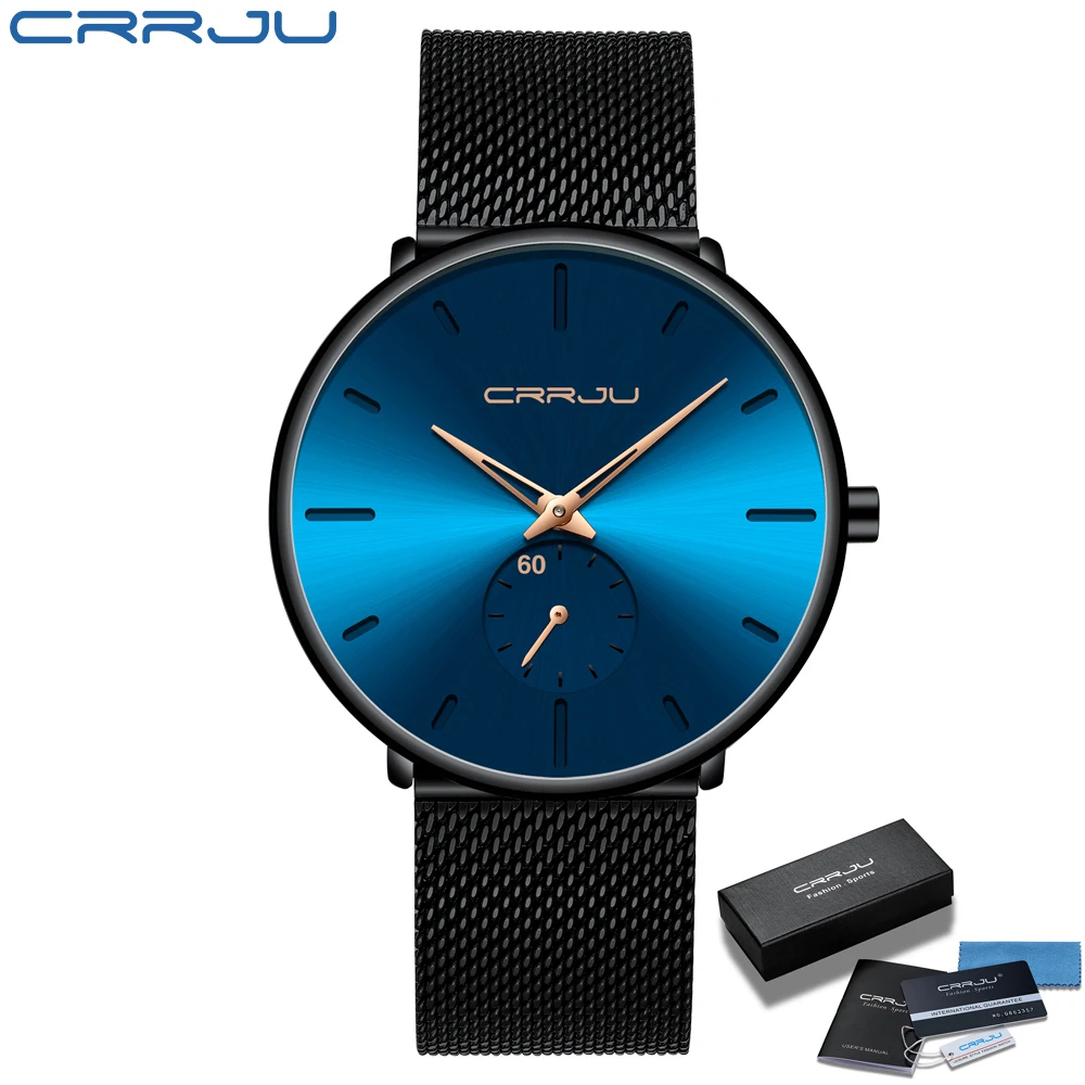 CRRJU Fashion Mens Watches Top Brand Luxury Quartz Watch Men Casual Slim Mesh Steel Waterproof Sport Watch Relogio Masculino 