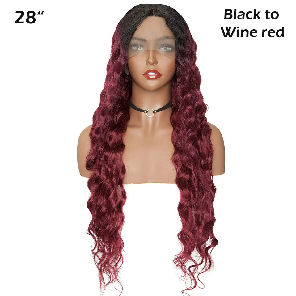 black to wine red S-noilite синтетический парик на кружеве черный волнистый "* 0,6" глубокая часть шнурка Ombre парики для женщин афро длинные волосы парик - Цвет: black to wine red