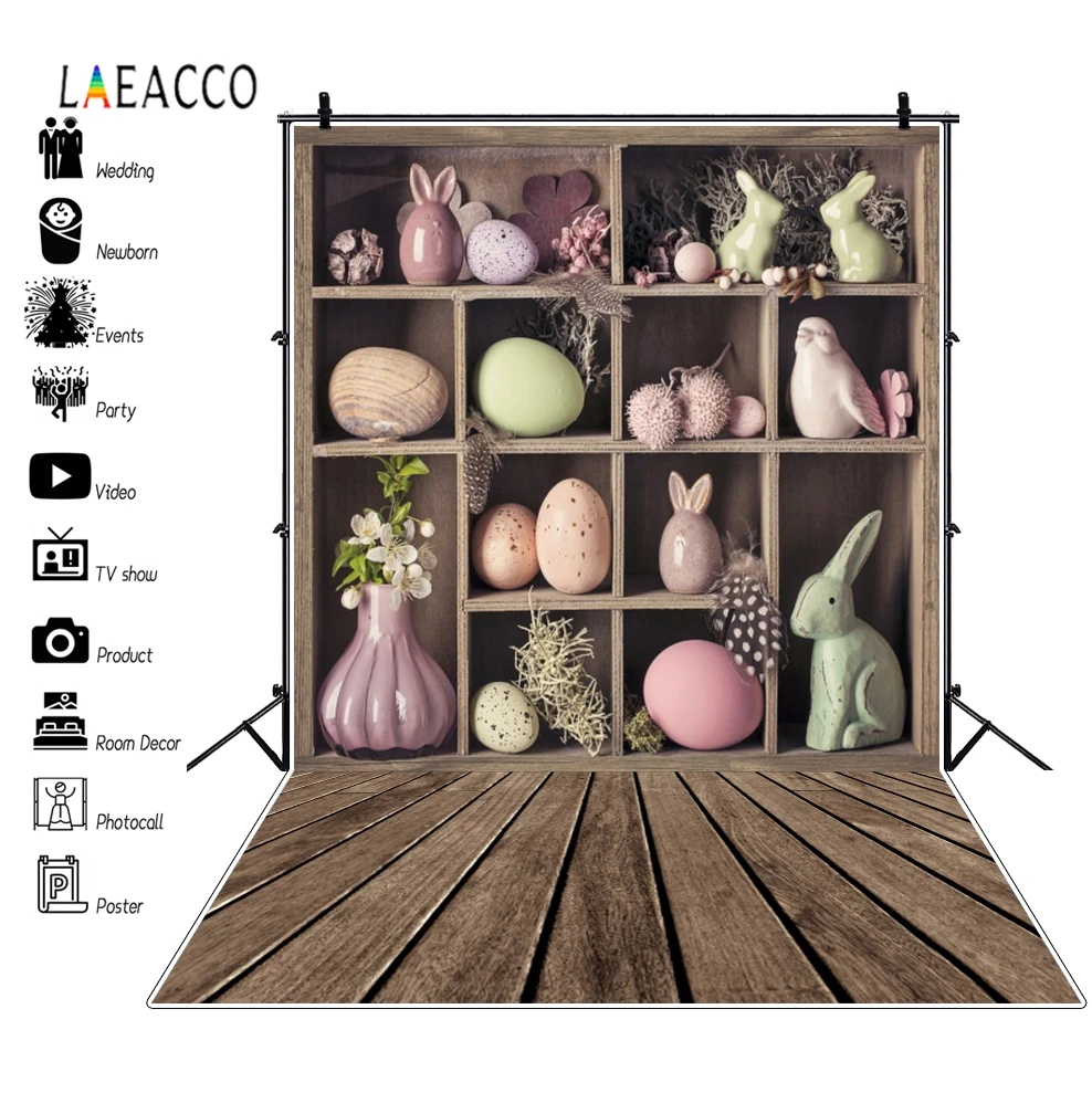 

Laeacco Wooden Shelves Easter Rabbit Eggs Wooden Floor Photophone Photography Backgrounds Backdrops For Photo Studio Photozone