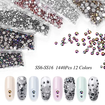 

SS6-16 Shiny Crystal Nail Art Rhinestone Decorations 12 Colors Flat-back Glass Gems 3D Design Manicure