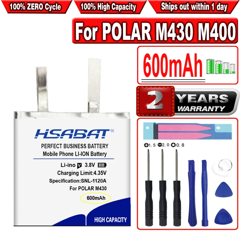 HSABAT 600mAh Battery for POLAR M430 M400 GPS Sports Watch New Li Polymer Rechargeable