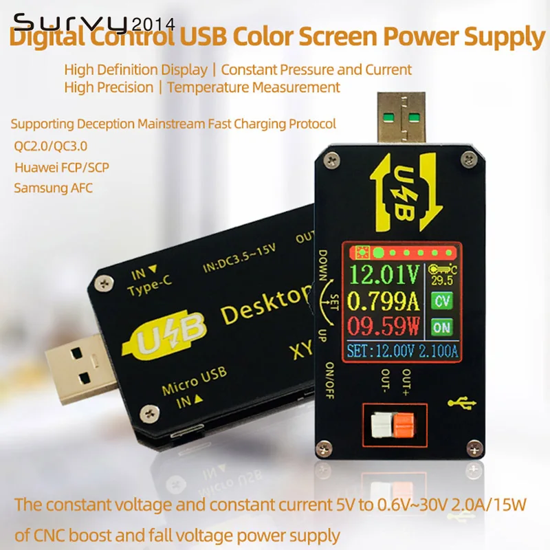 

XY-UDP Digital USB DC DC Converter CC CV 0.6-30V 5V 9V 12V 24V 2A 15W Power Module Desktop Adjustable Regulated power supply