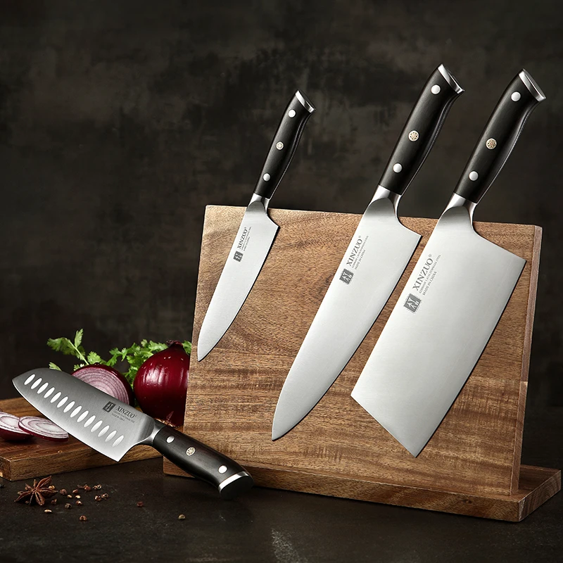 XINZUO 4 шт Секач шеф-повара Santoku набор ножей из высокоуглеродистой нержавеющей стали Din 1,4116 новые кухонные ножи с черной ручкой