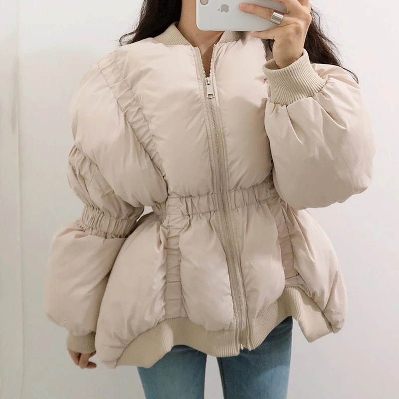 

[EWQ] 2019 Autumn New Full Sleeve Stand Collar Thick Warm Winter Parka Overcoat Korean Fashion Women Cotton-padded Coats QL865