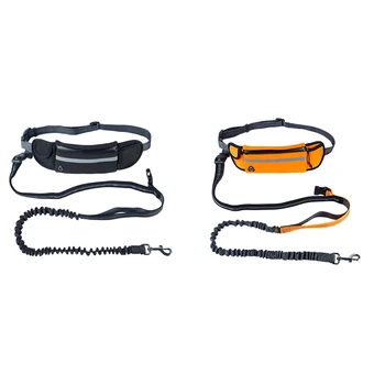 

Hands Free Dog Running Leash with Waist Pocket Adjustable Belt Shock Absorbing Bungee Fits up to 45 inch Waist