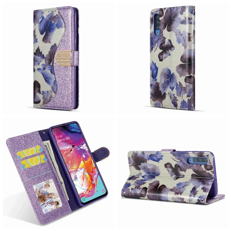 Для samsung Note 10 Pro A20E A70 A50 A40 A10 S10 кожаный бумажник чехол роскошный блестящий яркий Алмазный блестящий чехол для карт 50 шт