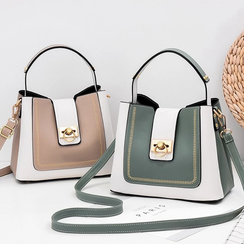 

Handbag 2020 new atmosphere fashion Korean version of the wild ladies shoulder messenger bag Colorblock bucket bag A30