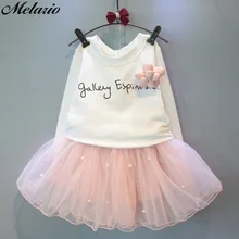 Милое Сетчатое платье для девочек; осенние Вечерние Платья с цветочным принтом; детская одежда; платье принцессы с буквенным принтом для маленьких девочек