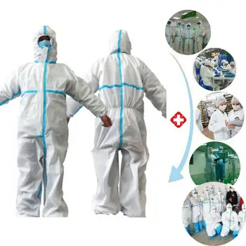 

FedEx 100pcs Disposable Protective Clothing Hooded Waterproof Bacillus Laboratory Epidemic Isolation Work Clothes