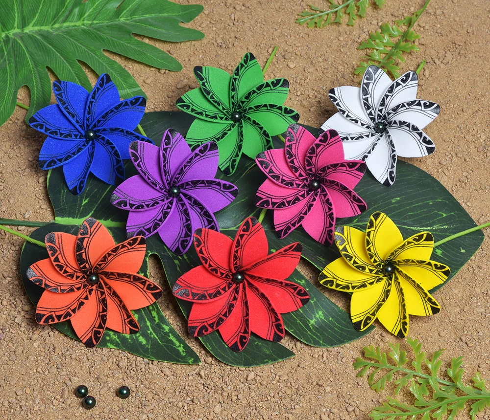 

MIXED COLOR Free Shipping 80pcs/lot F1189-1 8Color 9CM Foam Tiare Hair Pick W Black Shell Pearl Hawaii Tropical Flower Headwear