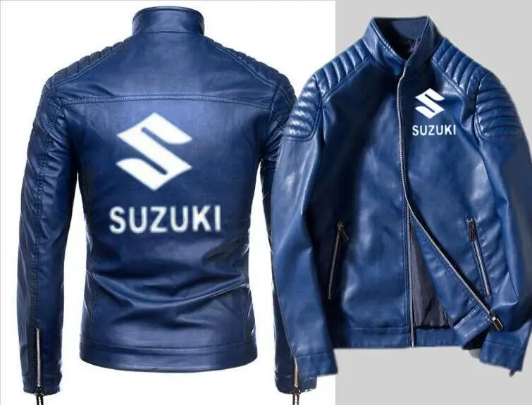Локомотив черная Мода suzuki кожаная куртка мужская молния мотоцикл автомобиль молния кардиган кожаная куртка - Цвет: Синий