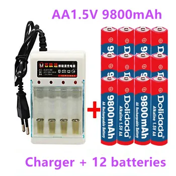 

12pcs New Tag AA battery 9800 mah rechargeable battery AA 1.5 V Rechargeable New Alcalinas drummey +1pcs 4-cell battery charger