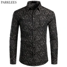 Мужская стильная рубашка с цветочным принтом, новинка, брендовая приталенная рубашка с длинным рукавом, мужская рубашка для свадьбы, вечеринки, клуба, социальных мероприятий, сорочка, Homme, 2XL