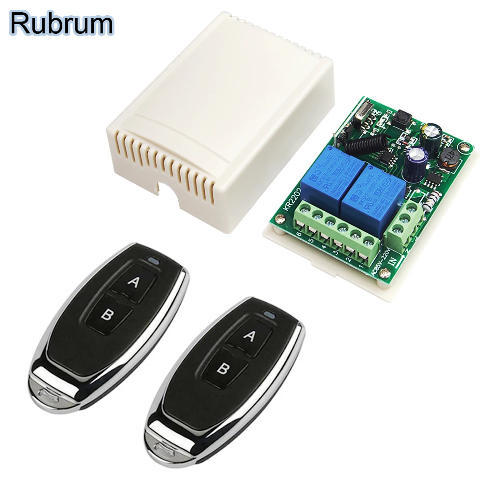 Rubrum 433Mhz Remote Control Switch Universal Wireless AC 110V 220V 2CH RF Relay Receiver Controller For Light Door Garage Open |
