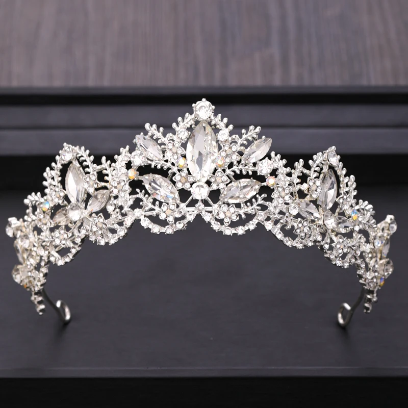 Trend ige Braut haar Accessoires Silber Farbe Krone Kopfschmuck Barock Strass Kristall Hochzeit Tiara Haarschmuck Accessoires – Detail 5