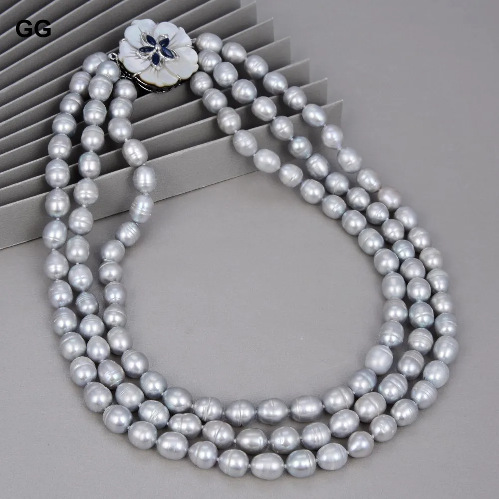 

GuaiGuai ювелирные изделия 18 ''-21'' 3 нити натуральный серый рис жемчуг ожерелье классическое для женщин