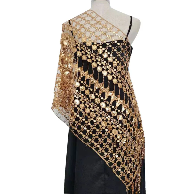 

Luxury Gold Sequin Party Dresses Shawls & Wraps Women's Scarf tassel Wedding Cape bride dress shawl foulard femme ladies shawls