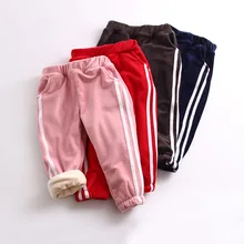 Детские двухсторонние плюшевые брюки с хлопковой подкладкой осенние плотные штаны в полоску детские штаны в Корейском стиле с вельветом