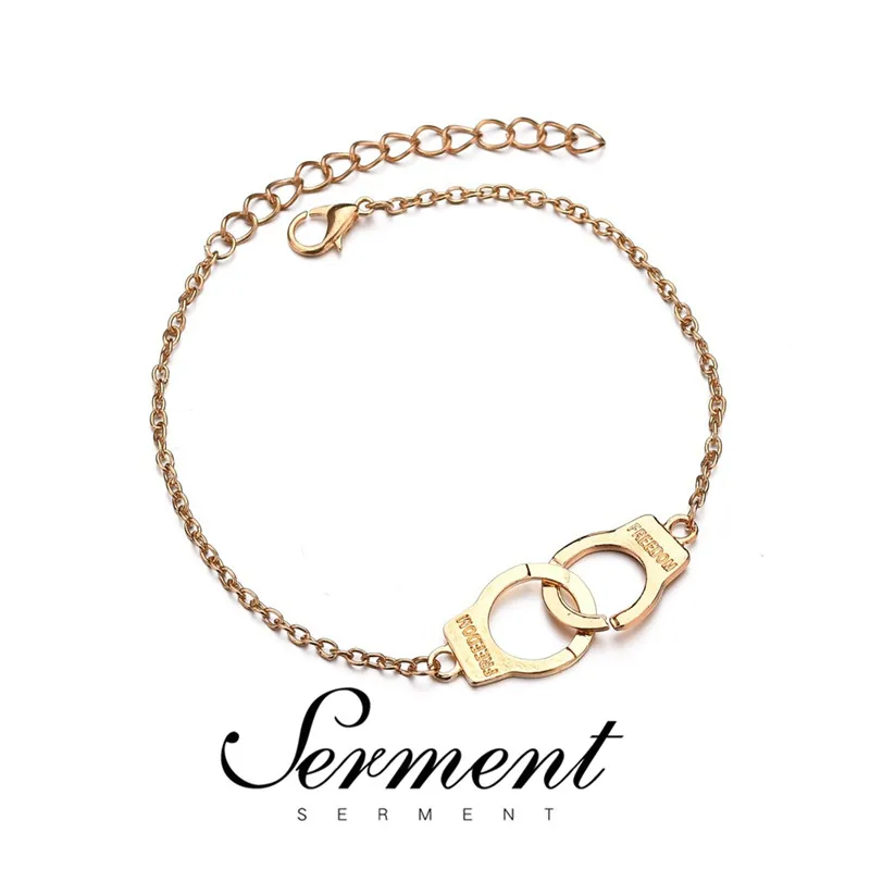 

SERMENT New Fashion Handcuffs Anklets Gold Silver Color Foot Anklet For Women Ankle Bracelet On Leg Foot Jewelry Accessories