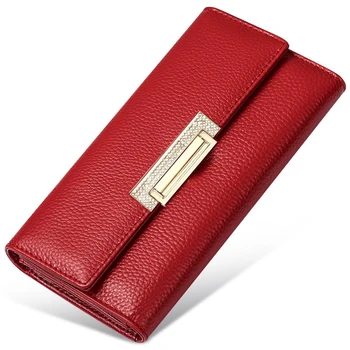 

100% cow leather wallet female diamond decorated women wallets genuine leather ladies clutch bag long real leather purse