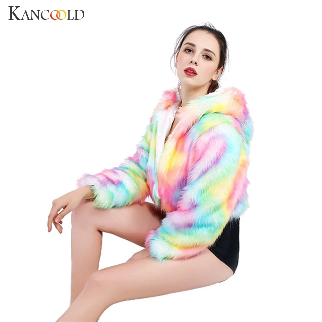 KANCOOLD женские зимние пальто модная куртка с капюшоном цветные, светодиодные, светящиеся флэш-Имитация Плюшевые пальто и Куртки Для женщин 2019AUG29