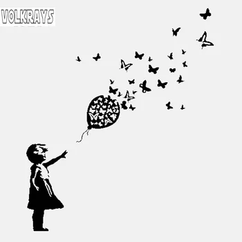 

Volkrays Personality Car Sticker Banksy Girl Butterfly Balloon Accessories Reflective Vinyl Decal Black/Silver,15cm*12cm