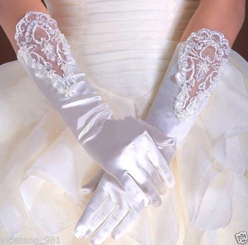 

Wedding Flower Girls Communion Pageant Costume Long Satin Gloves