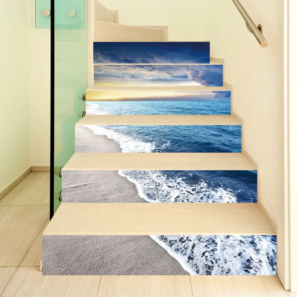 

Newest 3D Wall Mural Wallpaper Stairway Stickers Stairs DIY Decals 6pcs Set Beautiful Scenery Landscape Wall Paper Sticker