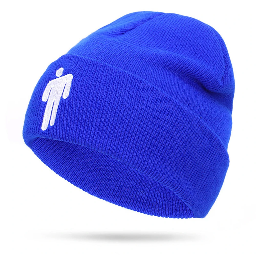 Billie Eilish Beanies, зимние шапки для мужчин и женщин, вязаные шапки с вышивкой, мужская шапка, женская шапка в стиле хип-хоп, шапочка, велосипедные шапки - Цвет: Royalblue