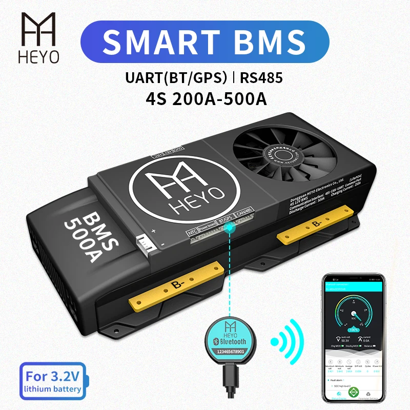 HEYO Smart BMS LiFepo4 4S 12V 200A 250A 300A 400A 500A Bluetooth BT UART RS485 GPS USB NTC батарея связи с
