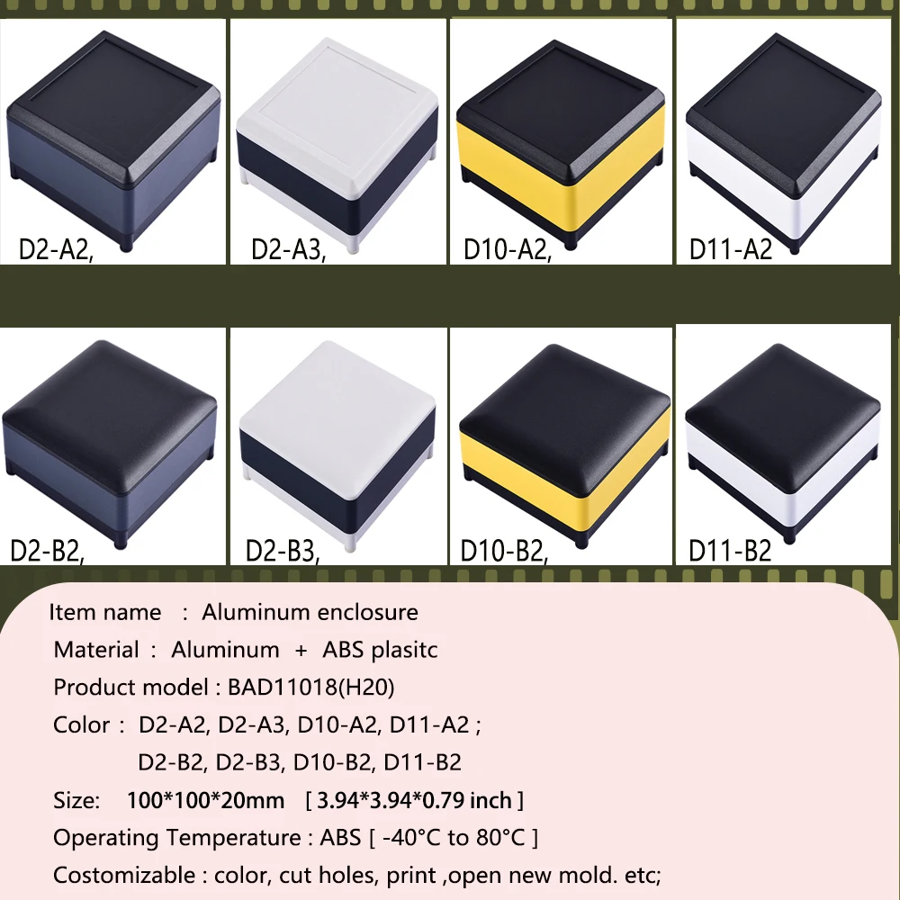 Aluminum project box instrument case aluminium amplifier enclosure DIY juntion box electrical distribution box 100*100*20mm