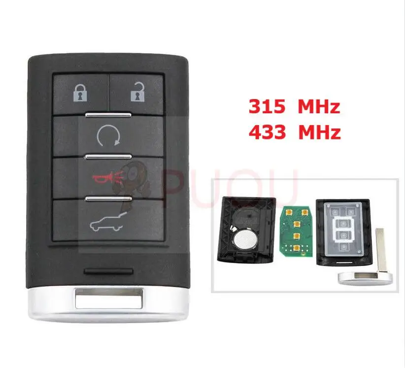 Intelligent Card Smart Remote Key 5 Button 315 MHZ/433MHz For Cadillac SRXXTSATS 2010 2011 2012 2015 NBG009768T Intelligent Card Smart Remote Key 5 Button 315 MHZ/433MHz For Cadillac SRXXTSATS 2010 2011 2012 2015 NBG009768T