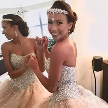 Бальные платья цвета шампанского с кристаллами, Пышное Бальное Платье для 15, Vestido de Debutante Para 15 anos, дешевое милое платье 16