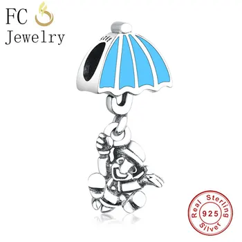 

FC Jewelry Fit Original Brand Charm Bracelet 925 Sterling Silver Blue Enamel Umbrella Mickey Beads Pendant Christmas Berloque