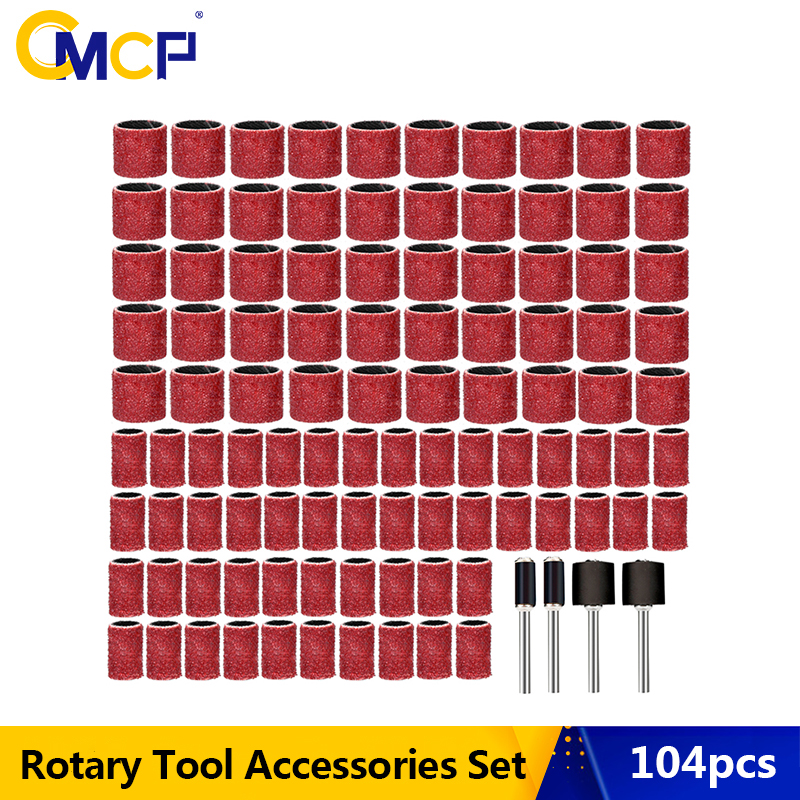 CMCP 104pcs Grit 80 Sanding Band with Mandrel Sanding Drum for Metal Wood Polish Abrasive Tool Sandpaper for Dremel Rotary Tool