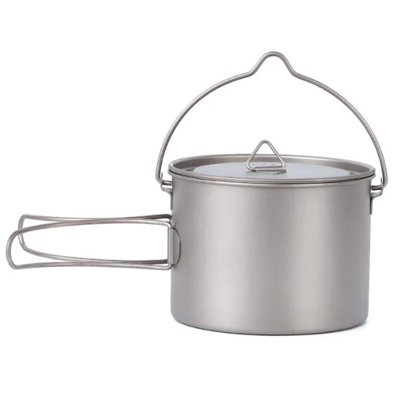 

900Ml Titanium Pot Hanging Camping Pot Portable Water Cup With Lid Foldable Handle Outdoor Tableware Picnic Cookware