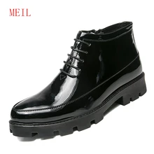 Мужские модельные ботинки черные ботинки из лакированной кожи на высоком каблуке 6 см мужские осенние новые ковбойские ботинки высокого качества на молнии сбоку для мужчин Zapatos