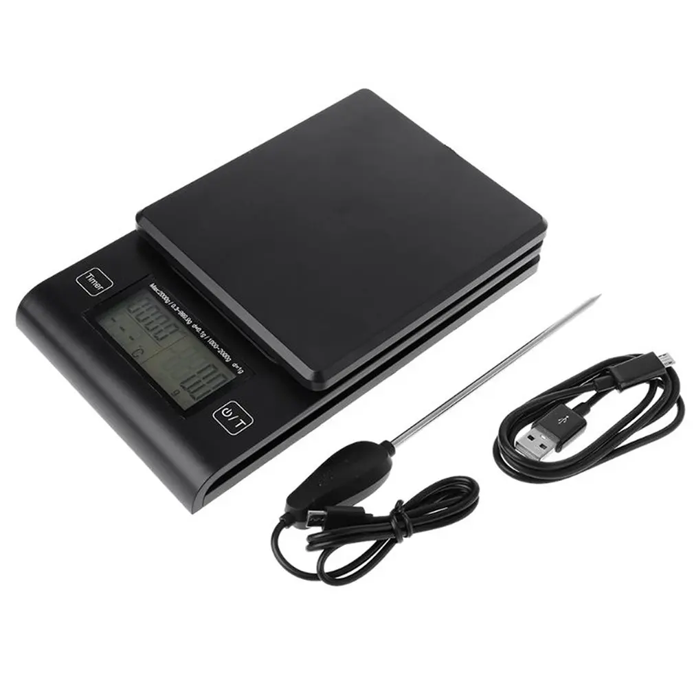 2 кг/0,1 г высокоточные многофункциональные электронные весы для кофе со встроенным таймером и измерением температуры воды