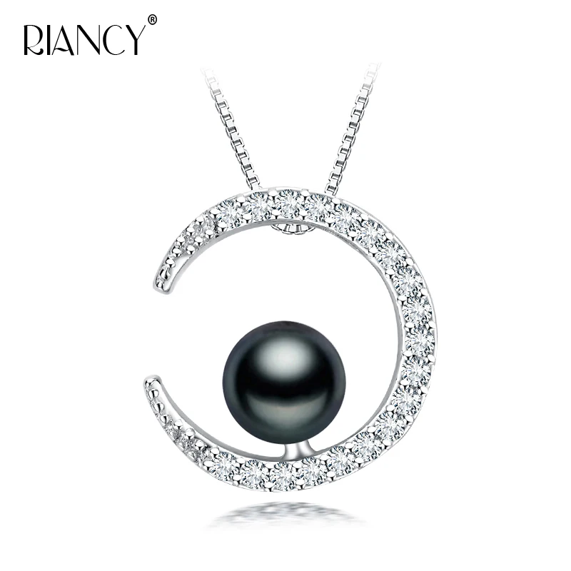 

Fashion Natural Black Pearl Pendant Necklaces moon Jewelry For Women Freshwater Pearl Necklace Chain Accessories