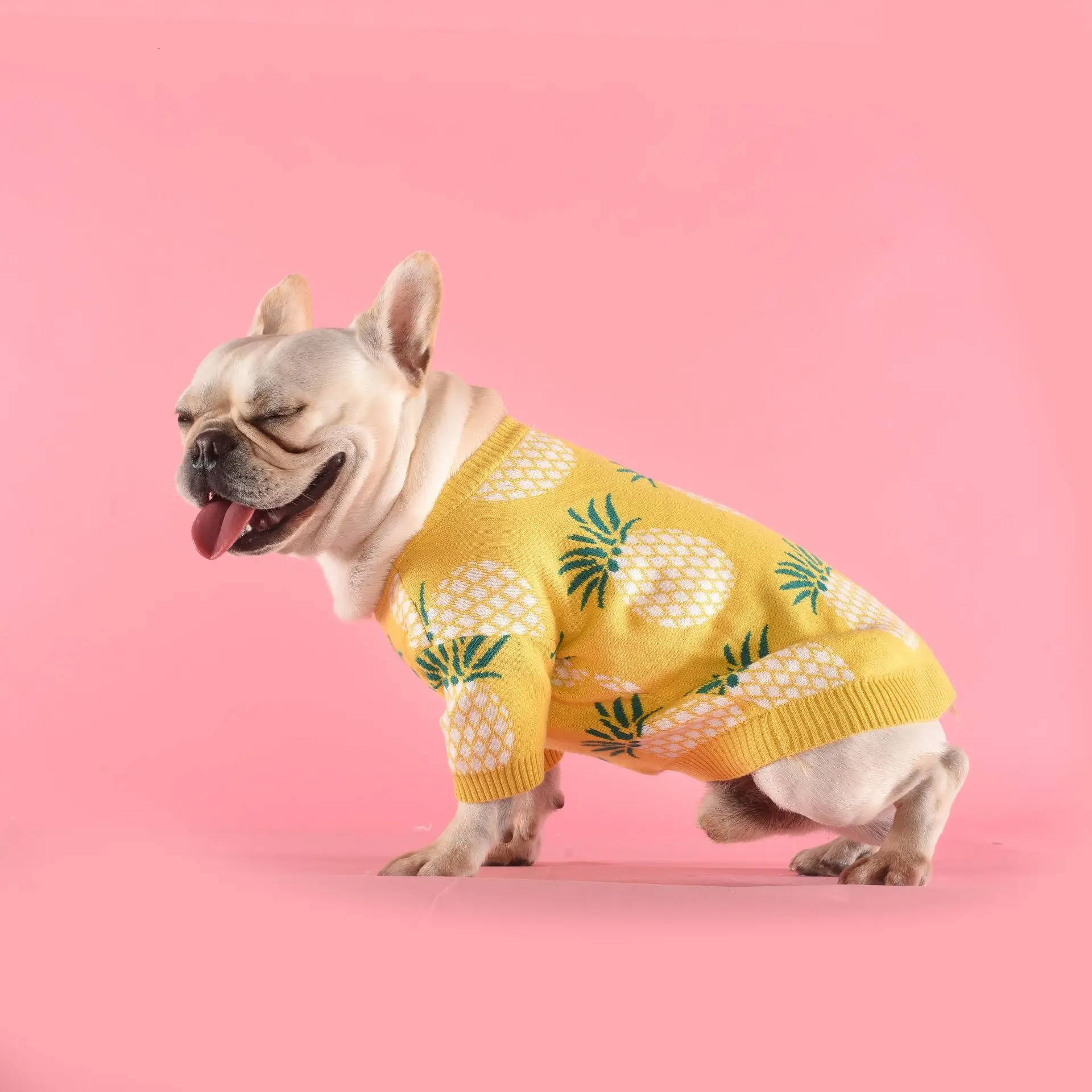 Желтые зимние свитера для собак, мультяшная Дизайнерская одежда для кошек, одежда для бульдога