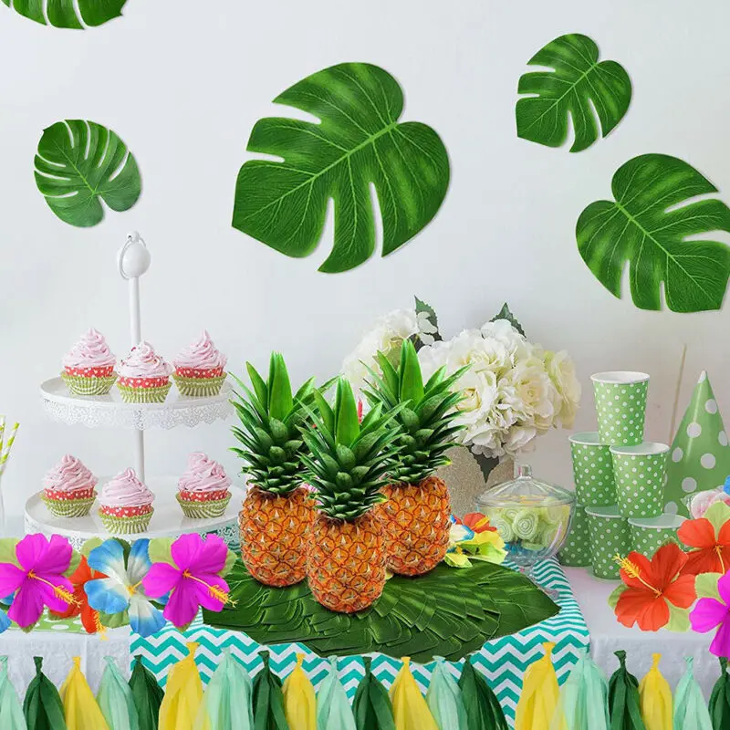 36 Pcs Artificial Palm Leaves Tropical Plant Faux Leaves Luau Party Decoration Green Plants Greenery Wedding Party Decor Sets