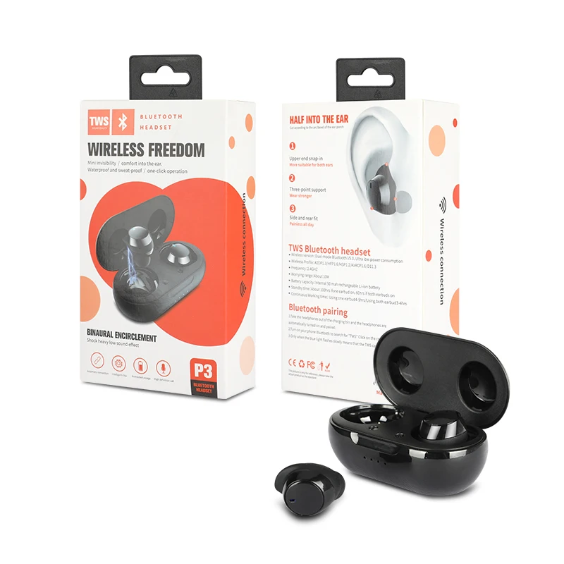Aoogoor P3 Wireless Headphones Bluetooth Earbuds TWS In ear Sports Earphones With Touch Button 350mAh Wireless Charging Case