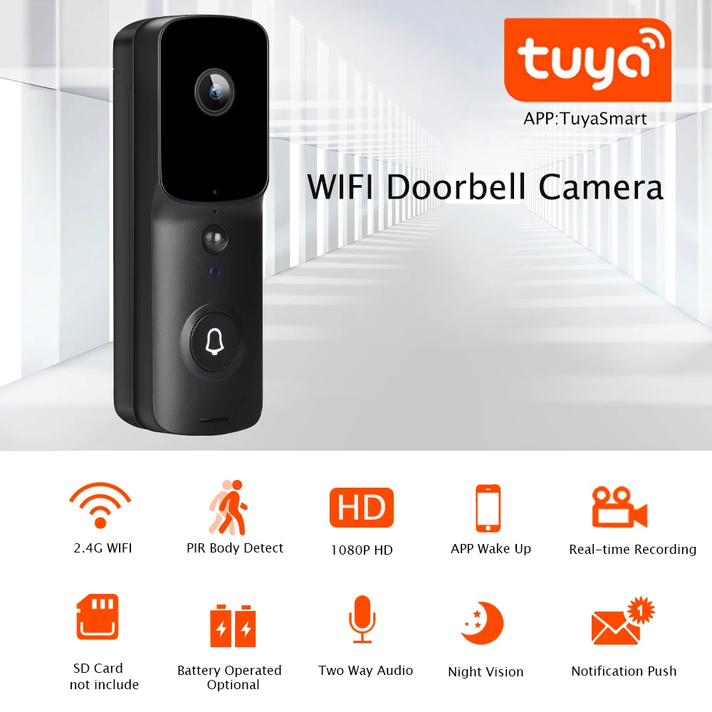 Smart Doorbell Camera 1080P Wi-Fi With Chime PIR Motion Detection 2 Ways  Audio Clear Night Vision