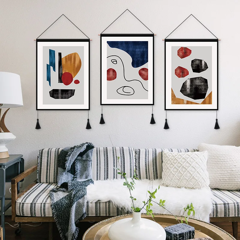 

Abstract Geometric Line Art Tapestry Wall Hanging Cloth New Handmade Tassel Wall Cloth Cotton Linen Ornaments Wall Hangers Decor